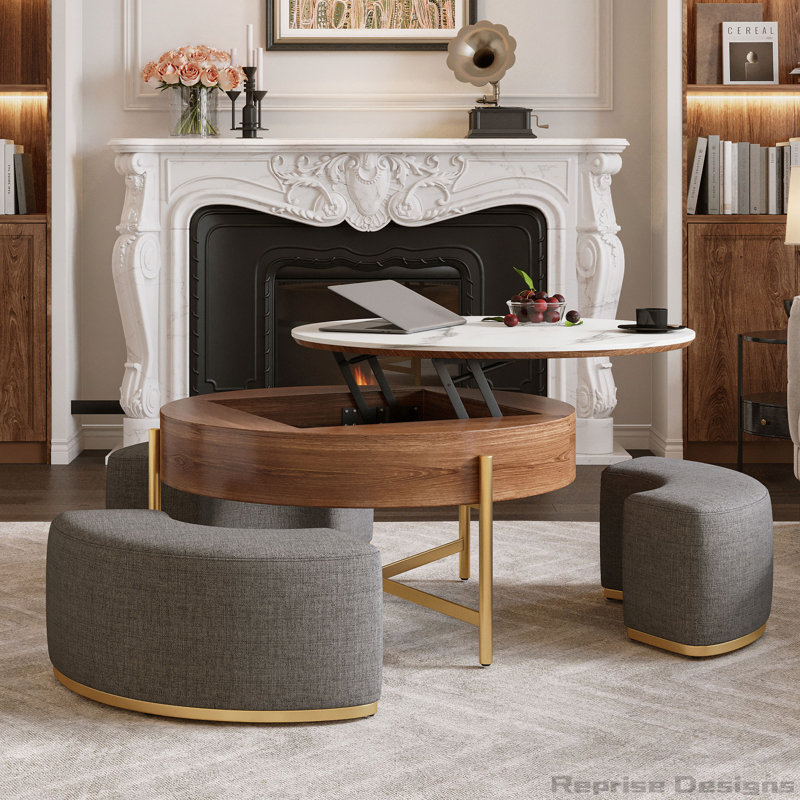 Table basse moderne à plateau relevable avec 3 repose-pieds gigognes