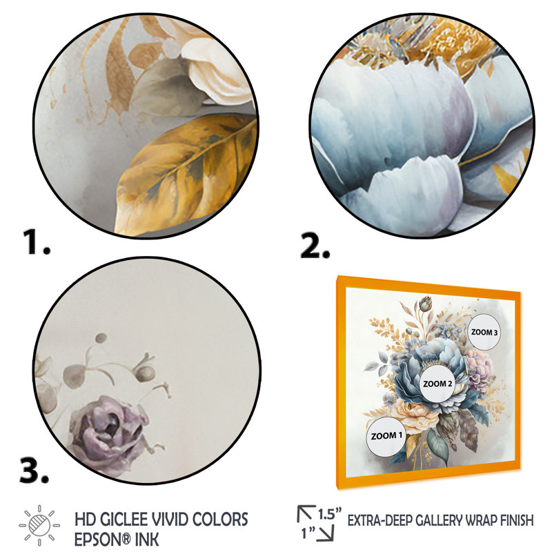 «Willia Cool Tone Blooming Bouquet I», reproduction sur toile, H 30 po x l 30 po x P 1 po