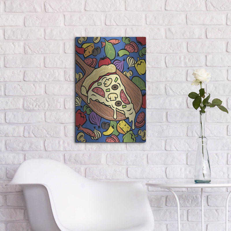 Latitude Run® «Pizza Slice With Toppings» par Ron Magnes, art mural en métal, H 24 po x l 16 po