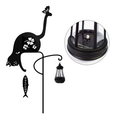 Solar Cat Garden Statue with Solar Light, Mental Garden Stake, Outdoor Garden Decor