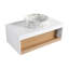 Meuble-lavabo flottant de 36 po avec lavabo vasque en marbre veiné doré, meuble-lavabo mural avec tablette ouverte, finition blanche avec décor en bois, conception moderne peu encombrante (livré en 2 boîtes)