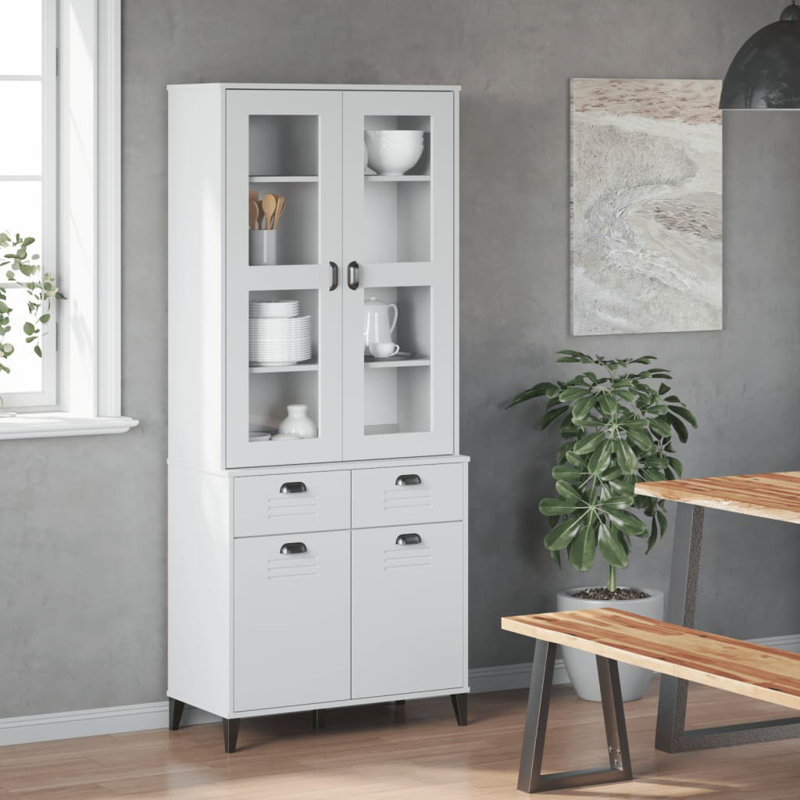 Ebern Designs Highboard VIKEN Noir 31,5 po x 15,7 po x 74,8 po pin massif, Blanc