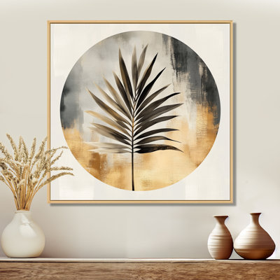 Palm in a Quiet Circle I - Neutral Tropical Framed Canvas Art