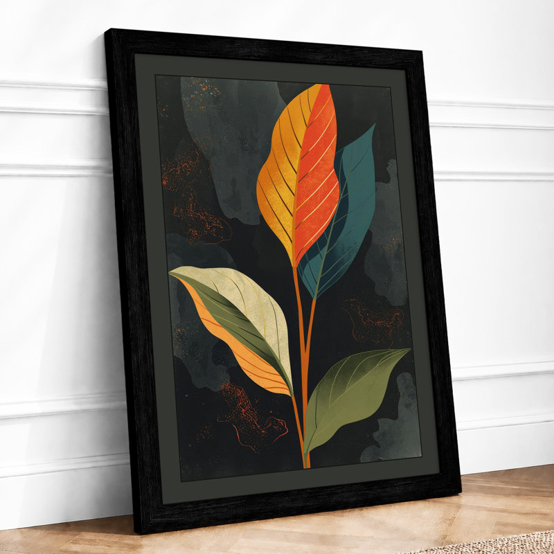Seasonal Leaves Botanical - Framed Print, A4 - 29.7 x 21.0 cm, Black