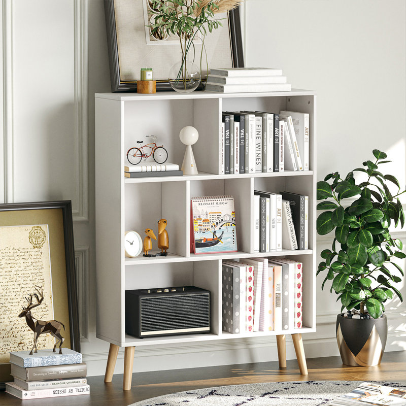 Jaen Solid and Manufactured Wood Cube Bookcase, Grand White, (7 Shelves) 42.5" H x 31.5" W x 9.4" D  