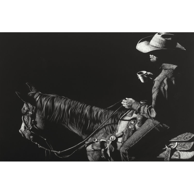 Cowboy Scratchboard I by Julie T. Chapman - Painting, Wrapped Canvas, 61 cm H x 91 cm W 