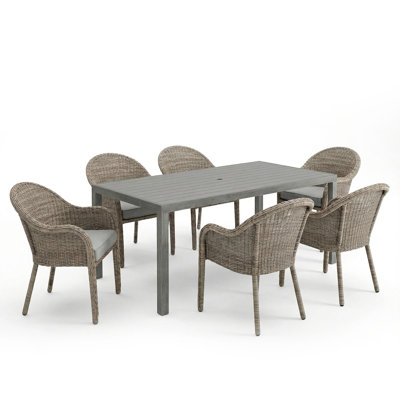 Martha Stewart Bedford All-Weather Patio Table With 6 Rattan Wicker Stack Chairs