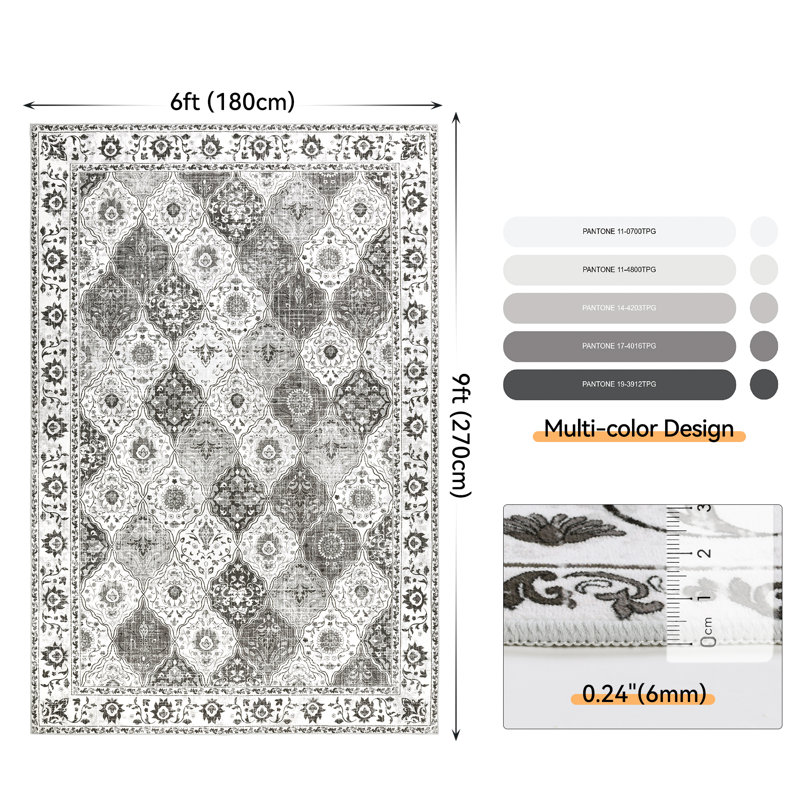Non-slip Soft Bohemia Area Rug, Rectangle 6' x 9'