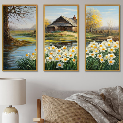 «White and Yellow Daffodils Country Charm I», ensemble d'art sur toile