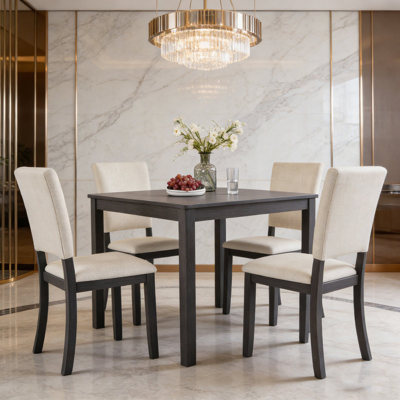 Ensemble de salle à manger 5 pièces avec 4 chaises rembourrées, Noir antique
