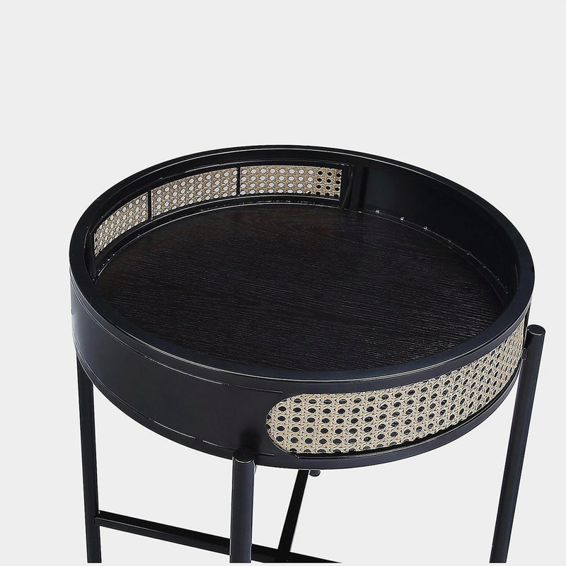 Table de bout ronde avec plateau ouvert et pieds en métal au fini noir