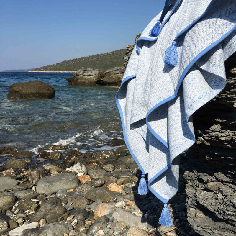 Luxueuse serviette de plage 100% coton Fouta, 35,4 po x 70,9 po | Hautement absorbant et doux, 9,1 oz / pied carré | Lavable à la machine, couleur bleue | Parfait pour la plage, la piscine, le spa et les voyages - élégant et fonctionnel!