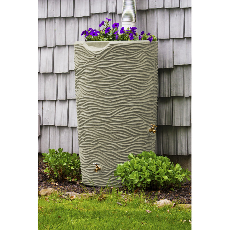 Sandstone Textured 65 Gallon Plastic Rain Barrel with Brass Spigots