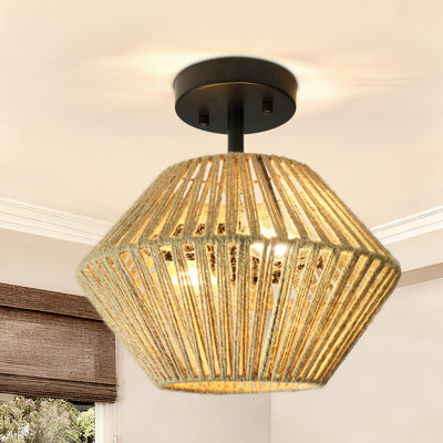 Baulch Rattan Semi Flush Mount Ceiling Light Boho Light Fixture Ceiling Lights Flush Mount Semi Flush Light Fixture