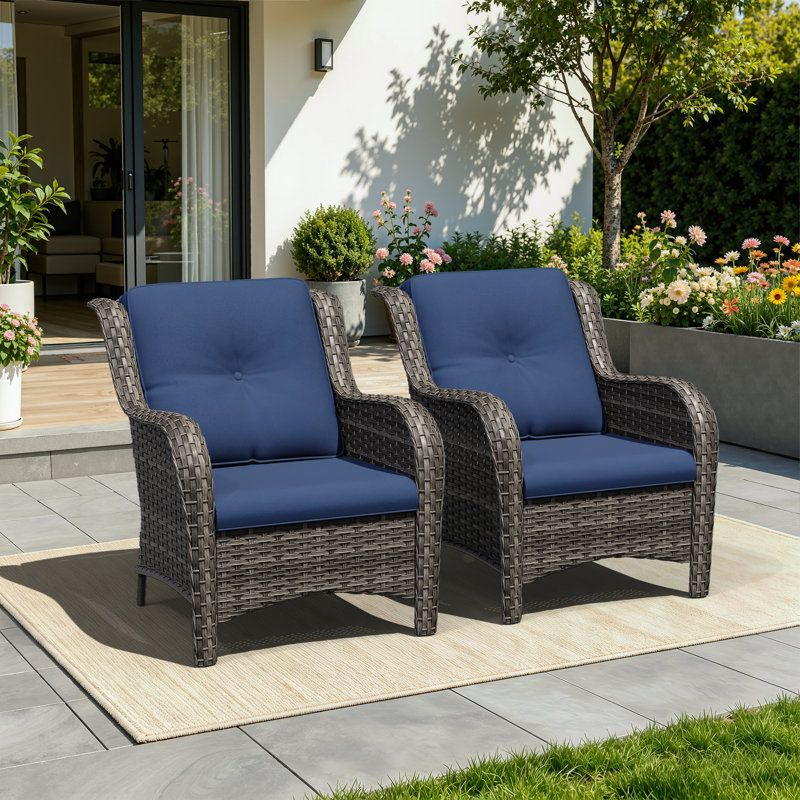 Patio Outdoor Wicker Lounge Chairs Set of 2, Blue