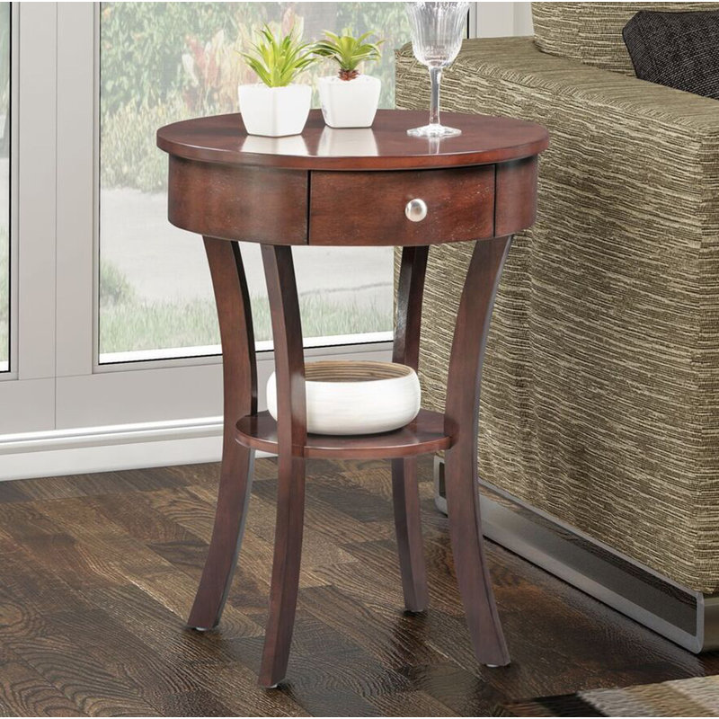 Moravian Solid Wood End Table with Storage, Espresso