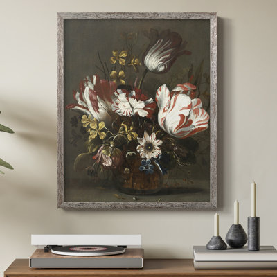 Reproduction florale vintage avec encadrement CECLII - bois massif