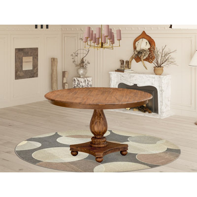 Kitchen Table with Acacia Wood Round Tabletop, Antique Walnut Finish