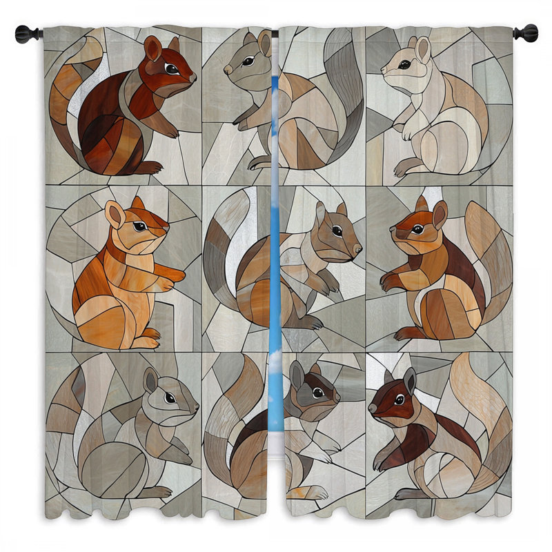 Rideaux Chipmunks, rideaux à motif animalier rustique - 2 panneaux, L 20 po x L 52 po