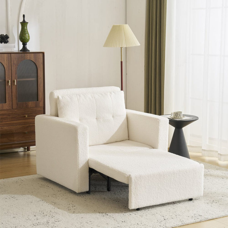 1 Seater Convertible Chair, White Boucle