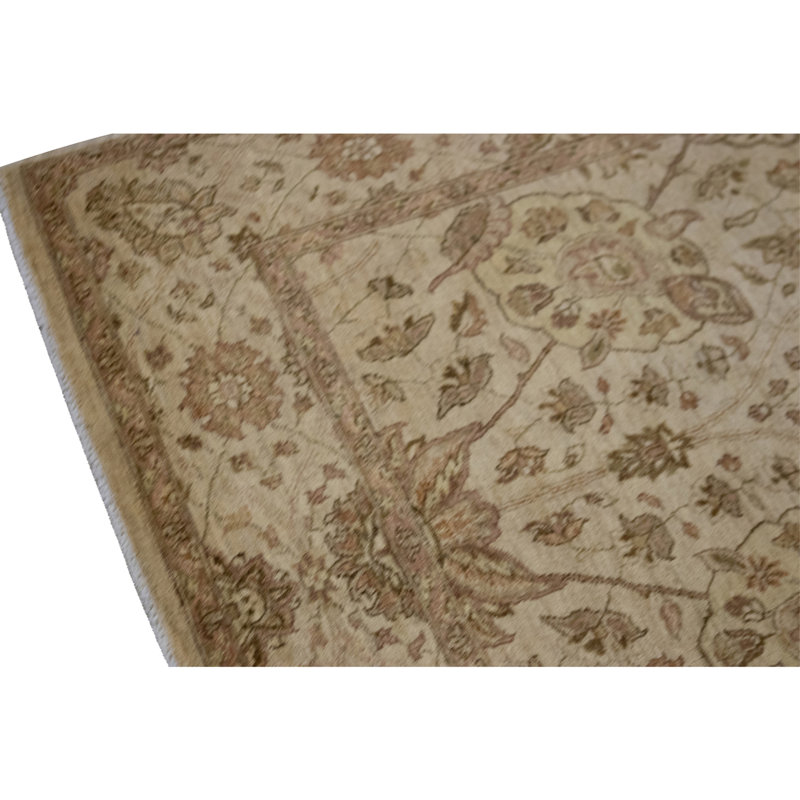 Hand Knotted Wool Area Rug in Cream