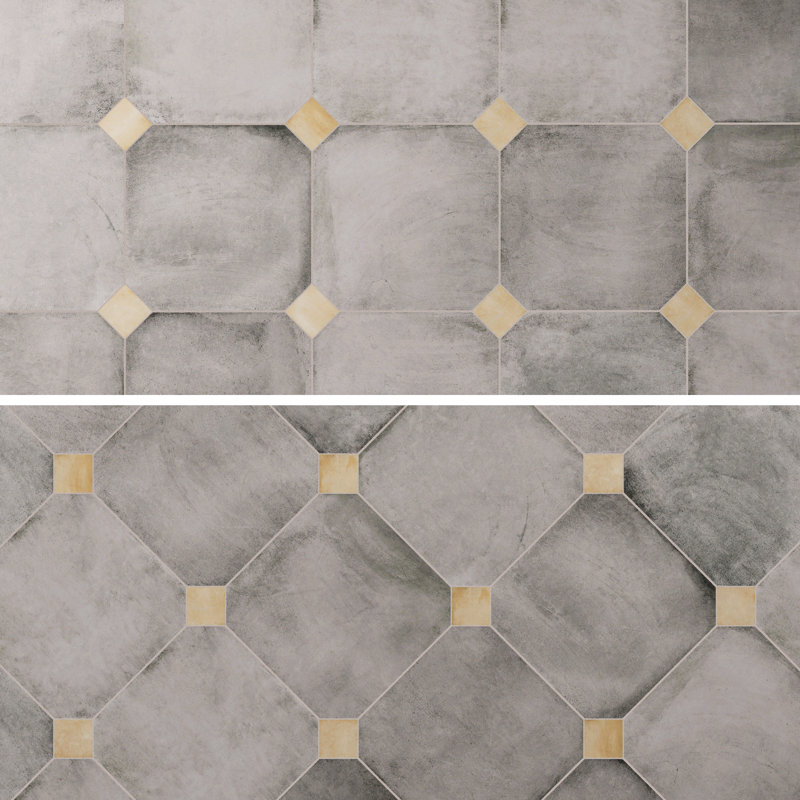 Laverton Octagon W/Taco 7-7/8 In. X 7-7/8 In. Porcelain Floor And Wall Tile, Gray/Beige