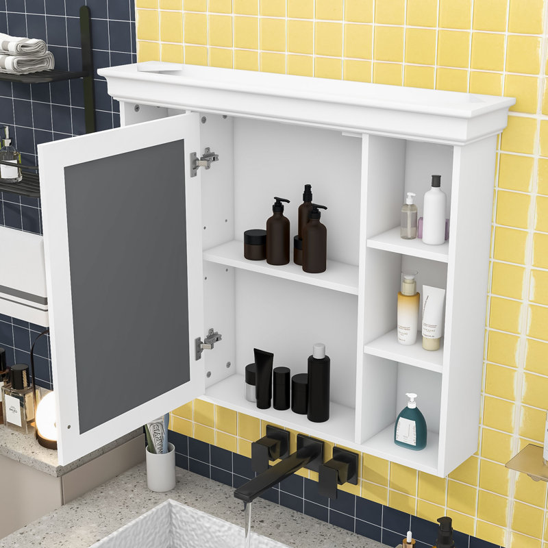 Armoire de salle de bain murale moderne Yolany avec porte miroir et tablettes réglables, Blanc