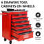 6 tiroirs, chariot à outils roulant, acier laminé à froid, volants, freins de stationnement, verrouillage à clé, glissières de tiroir d'une capacité de chargement de 15 kg, poignée à tirer, rangement en métal pour atelier de mobilité, acier lisse-531905681