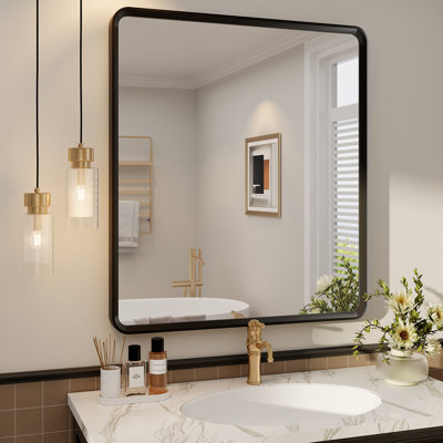 Molly Beveled Edge Metal Framed Tempered Glass Wall Mounted Rectangular Vanity Mirror