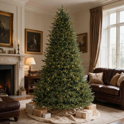 Arbre de Noël artificiel 9 pi pré-éclairé, 1500 lumières DEL multicolores, 8627 branches, télécommande