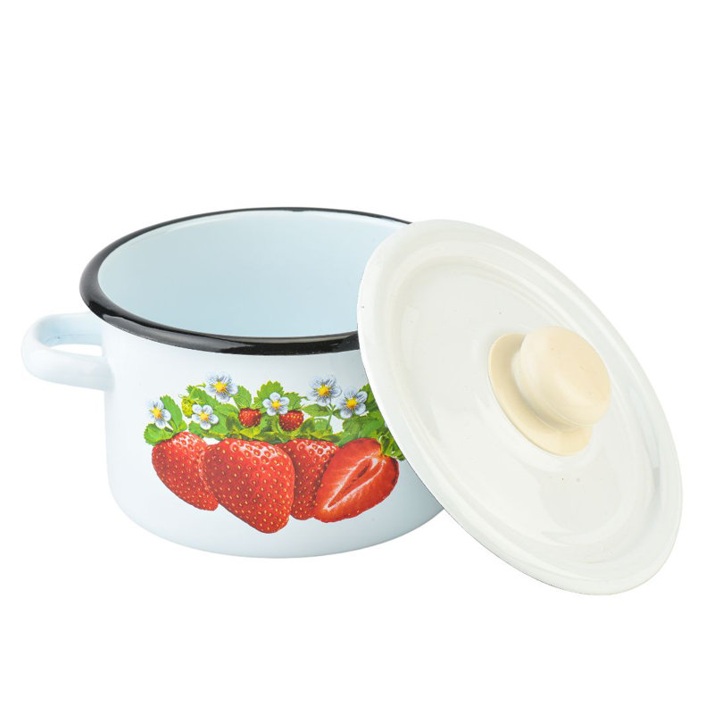 Strawberry Enamelware Steel Pot with Lid