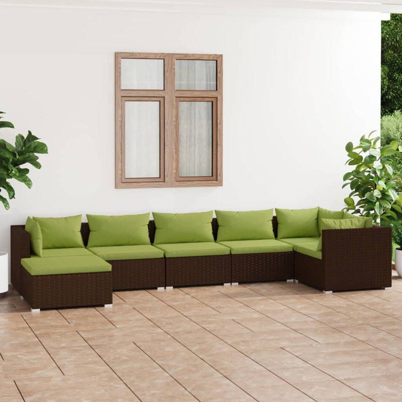 Ensemble modulaire de patio carré de 27,6 po de largeur avec coussins, Brun, Vert