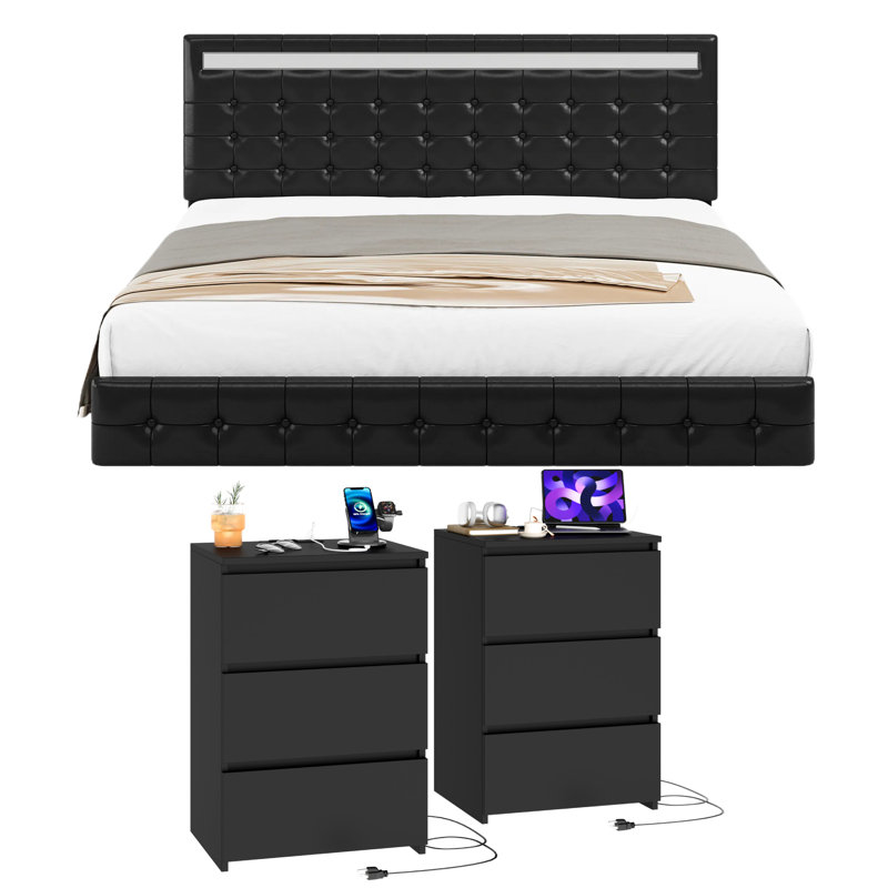 Kinzli 3 Piece Bedroom Set, King, Black