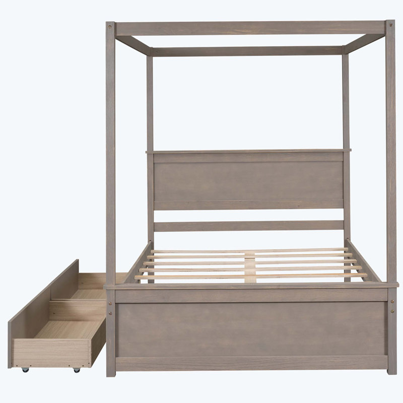 Dilyla Storage Canopy Bed, Light Brown, 1 Bed and 1 Side Cabinet Storage Shelf