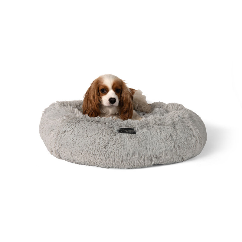  Lit rond rond à poils longs pour animaux de compagnie - gris clair (diamètre de 26 po)