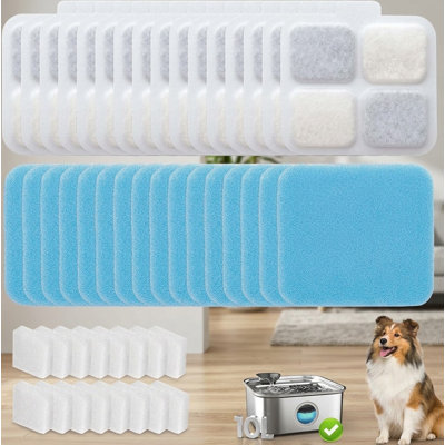 Ensemble de 32 filtres de rechange pour fontaines à eau pour chiens compatibles en acier inoxydable de 10 L/2,64 gal, comprenant 16 filtres et 16 pièces de rechange.