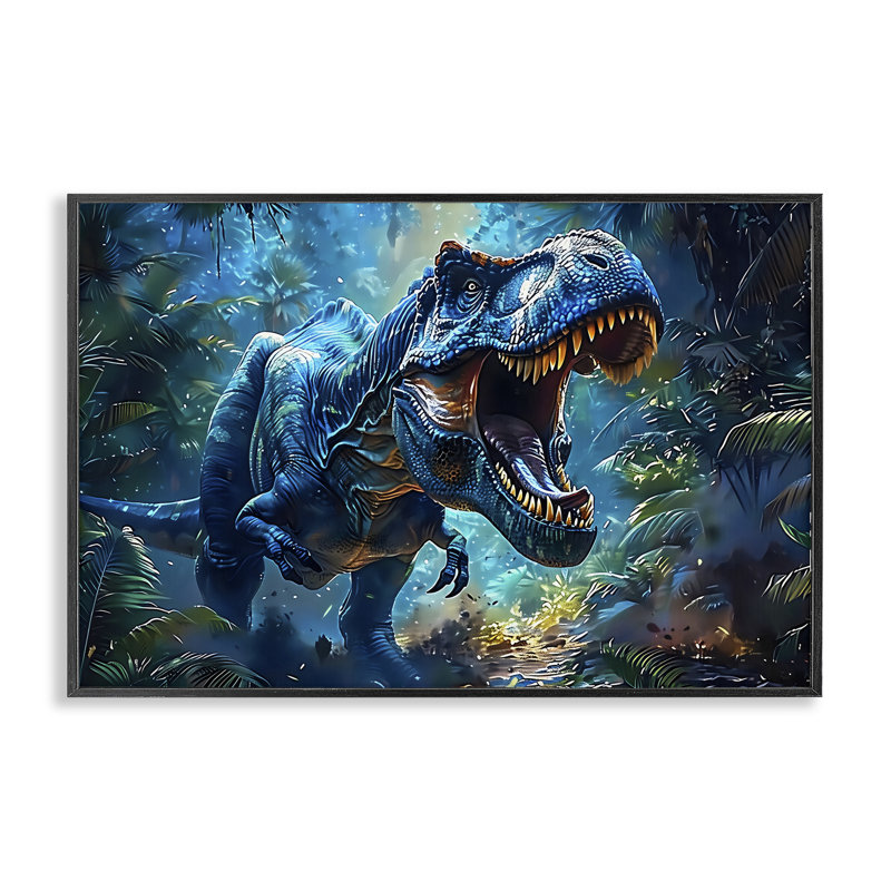 Giclée encadrée de dinosaure aux tons bleus, design par Creative Studio, 16" H x 24" W, Giclée encadrée noir minuit