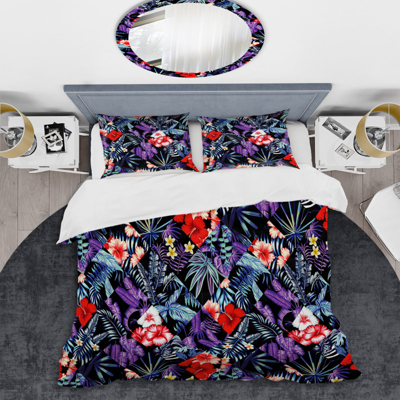 Patchwork floral mauve - Ensemble de housse de couette abstrait - Microfibre de polyester