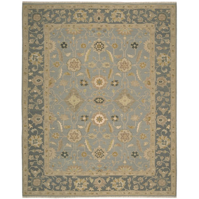Tapis bleu clair en laine noué à la main Burnham