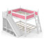 Lit superposé double avec glissade et étagères de rangement, structure en bois massif rose et blanc