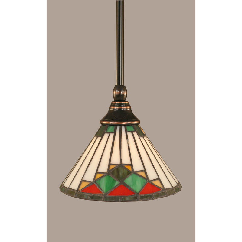 Mini-luminaire suspendu avec tige en verre vert 7 po, Cuivre noir
