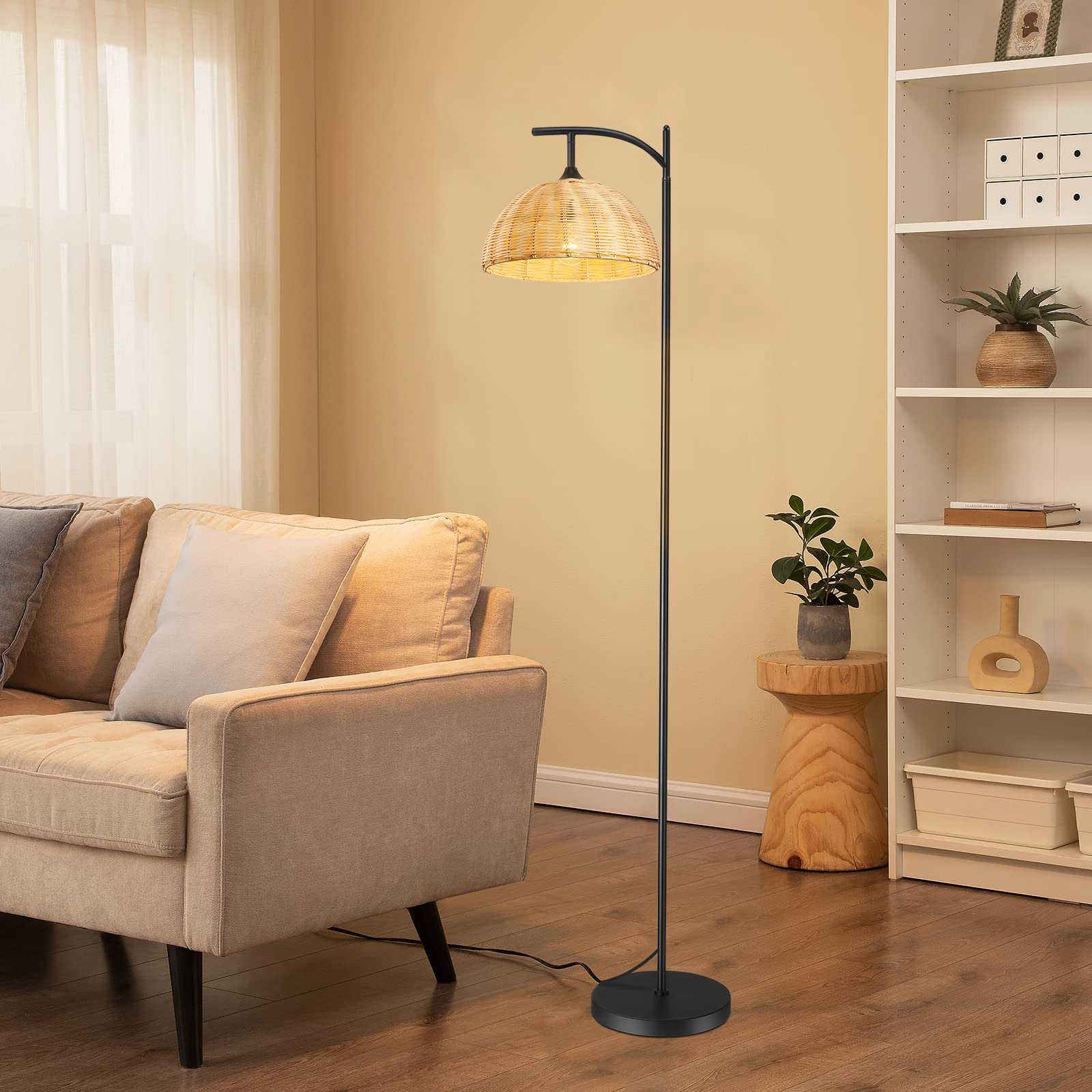 Kyeria Arc/Arched Floor Lamp with Remote Control and Smart Bulb Included Ebern Designs Base Finish: Brown