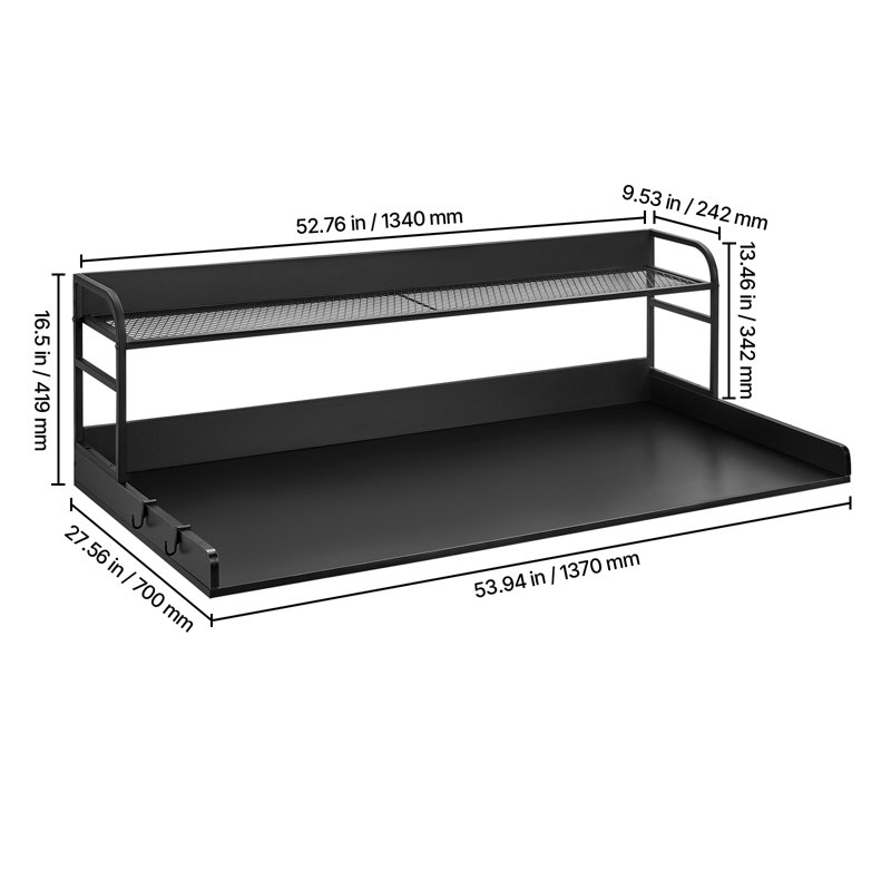 Washer Dryer Countertop for the Top, Wood Washer Dryer Topper with 2-Tier Shelf Universal Fit, Laundry Countertop with Edge Rails, 54" Width x 27" Depth Laundry Counter Storage Organization