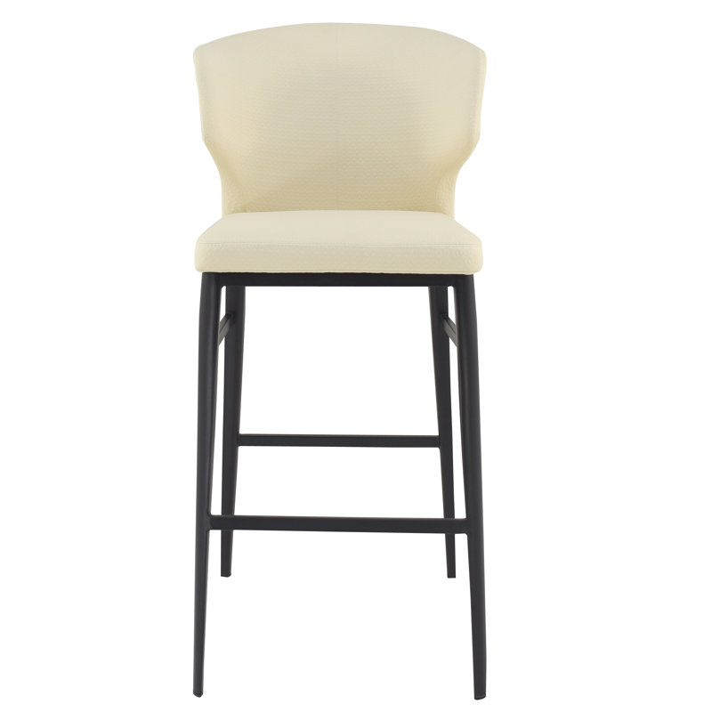 Delaney Upholstered Stool with Metal Frame, Beige Faux Leather, Counter Stool (26" Seat Height)