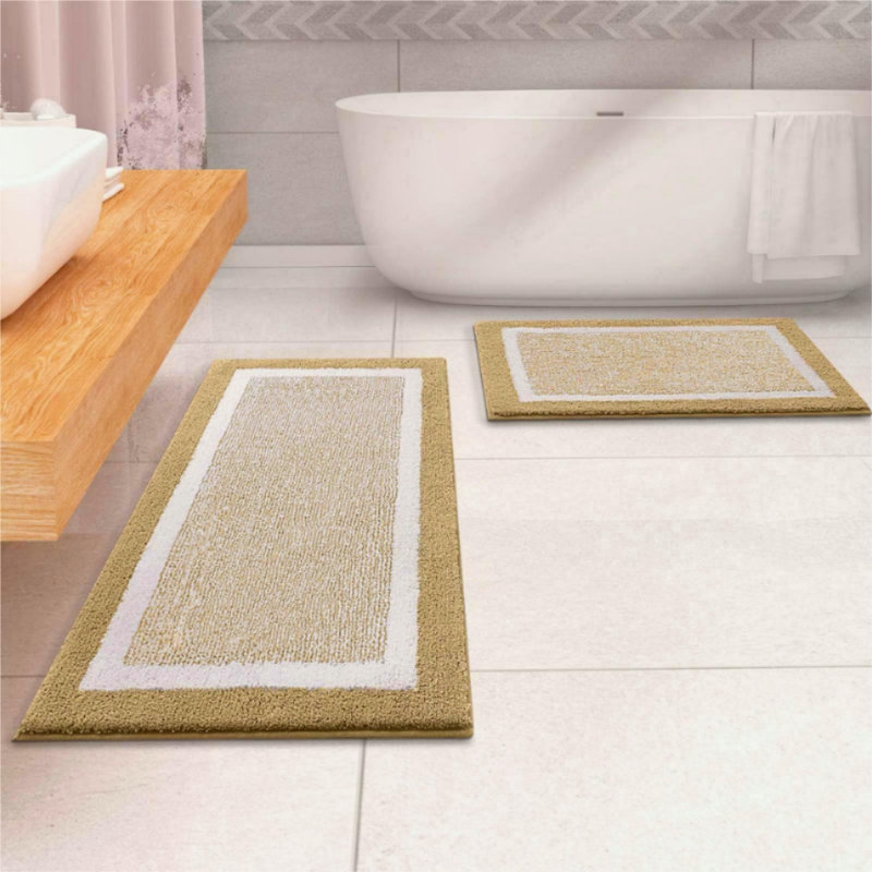 Tapis pour salle de bain en microfibre / microsuède (ensemble de 2), Beige,  L 30 po x l 20 po