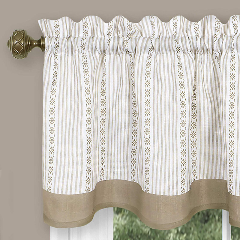 Taupe and White Polyester Kitchen Tier Curtain Set