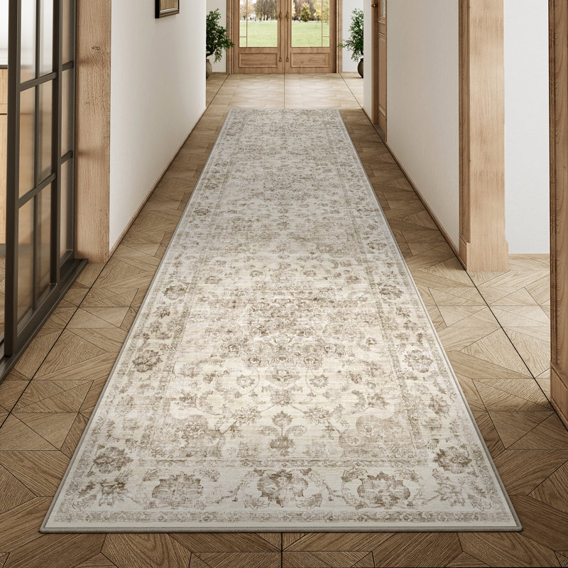 Tapis oriental beige Girven, Tapis de couloir 2 pi 3 po x 7 pi 6 po
