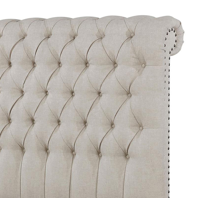 Lit tapissier à panneau double beige, Full