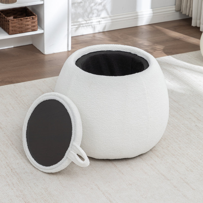 Upholstered Storage Ottoman With Tray, White