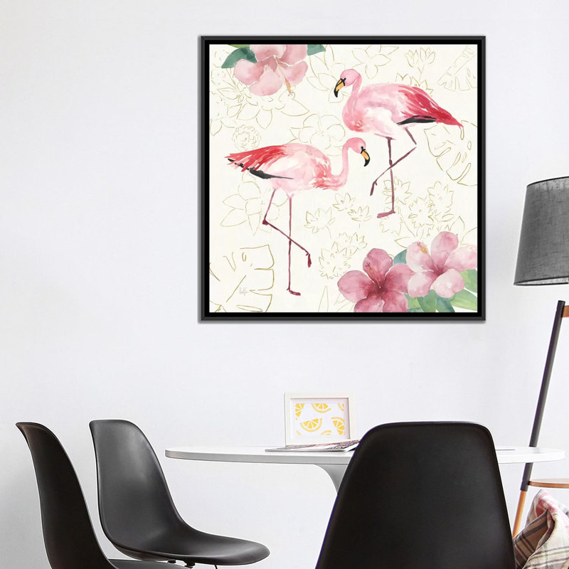 «Tropical Fun Bird V», reproduction sur toile tendue, H 18 po x l 18 po x P 1,5 po, Toile encadrée noire, Pas de tapis